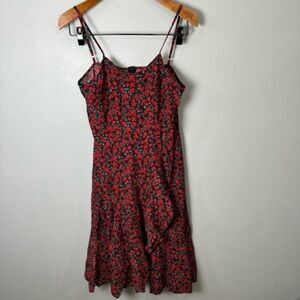 Lily’s women’s wine & black floral slit sleeveless A-Line dress Size L # C367